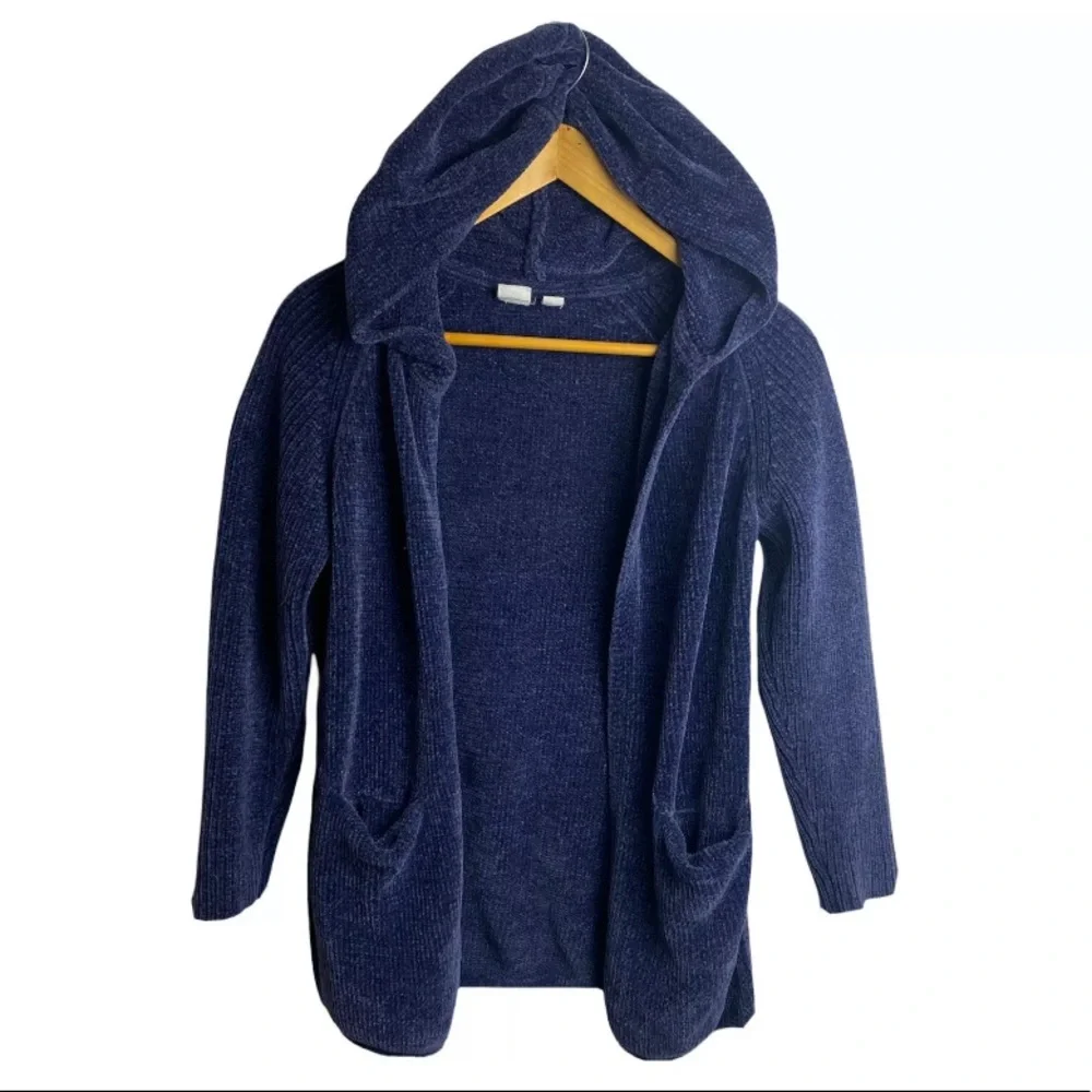Gap Kids Girls Size Large L (10)‎ Blue Open Front Cardigan Sweater Pockets Hood